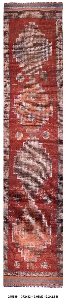 Chodnik 82x372 cm, czerwony, wełna, Turcja, lata 70. - WYMIARY