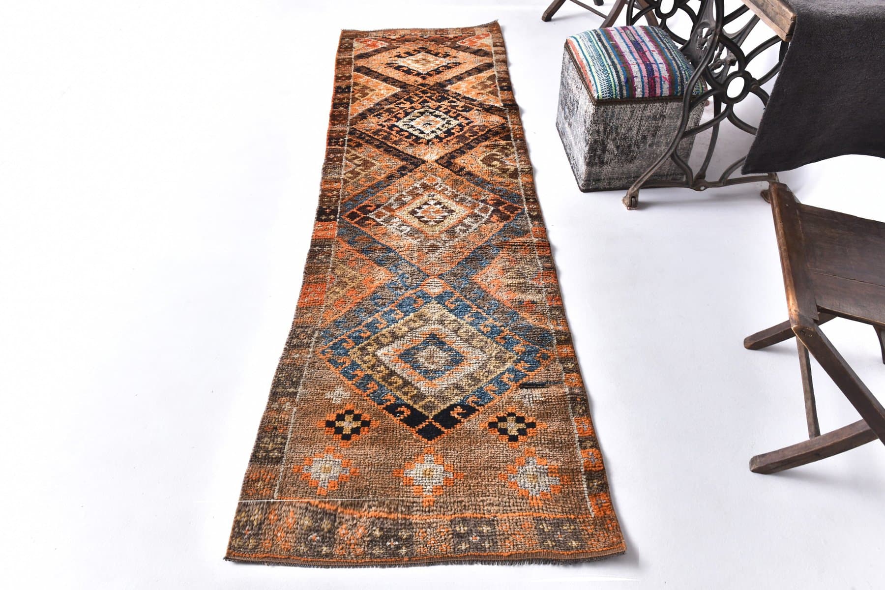 Chodnik 75x270 cm, brązowy, wełna, Turcja, lata 70. - 211836