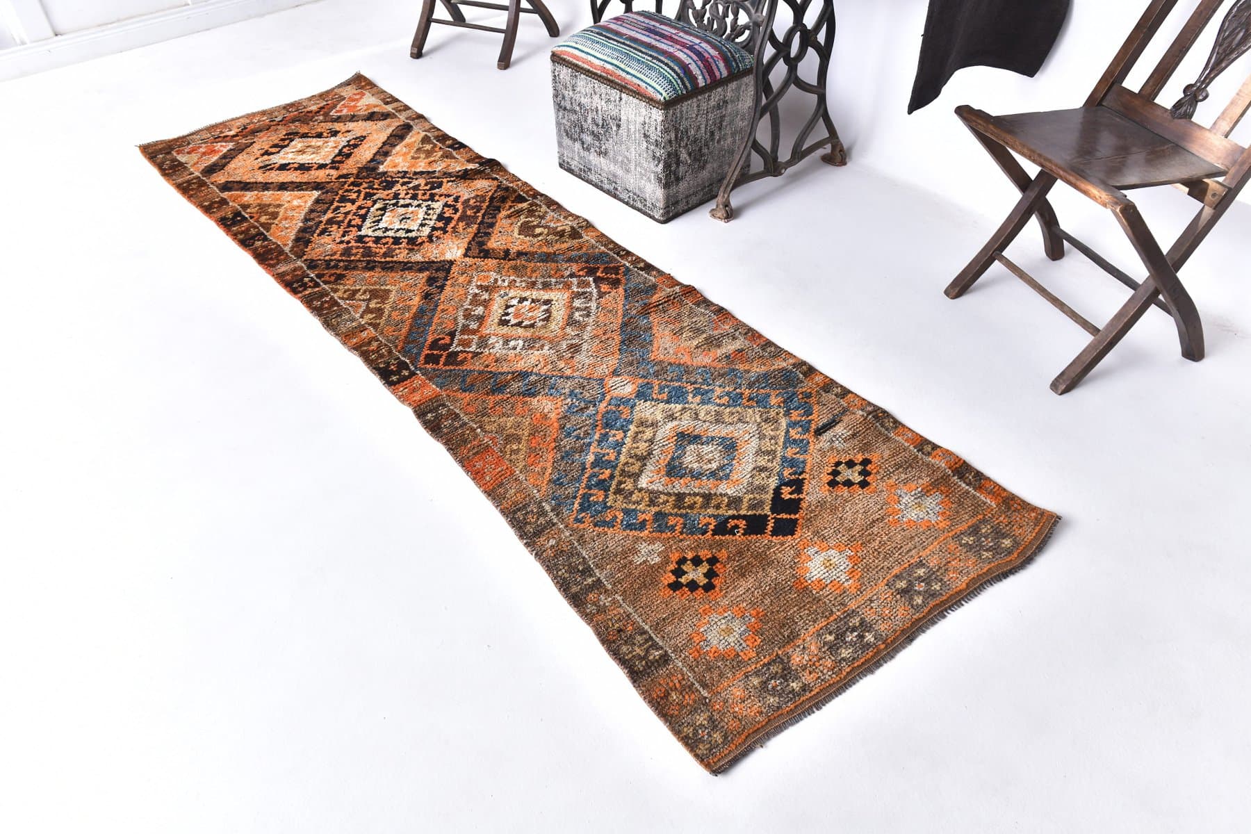 Chodnik 75x270 cm, brązowy, wełna, Turcja, lata 70. - 211838