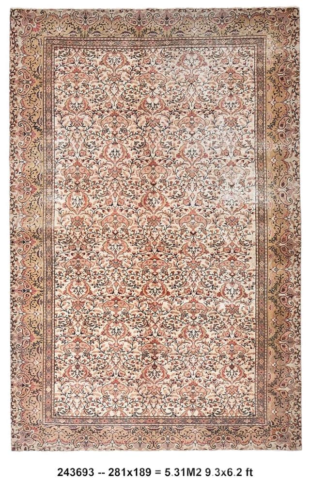 Dywan 189x281 cm, beżowy, wełna, Turcja, lata 70. - WYMIARY