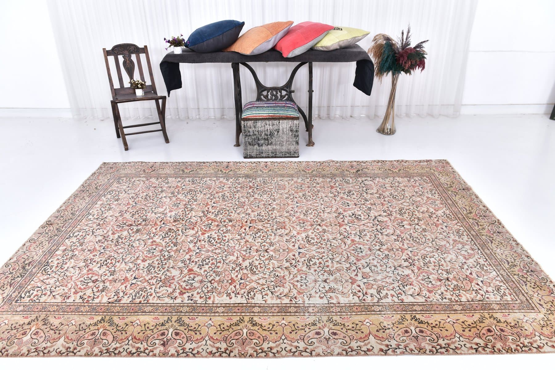 Dywan 189x281 cm, beżowy, wełna, Turcja, lata 70. - 211804