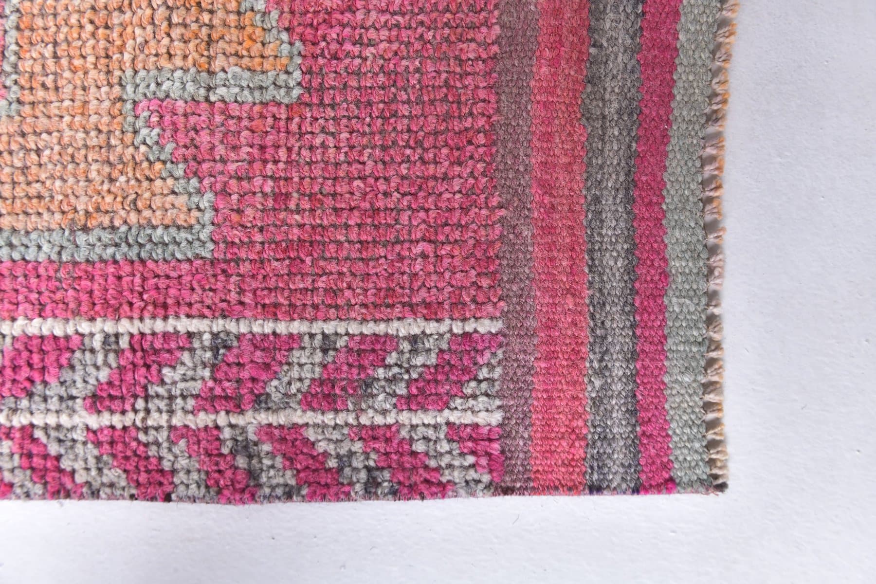 Chodnik 310x94 cm, różowy, żółty, wełna, lata 70. - 211749