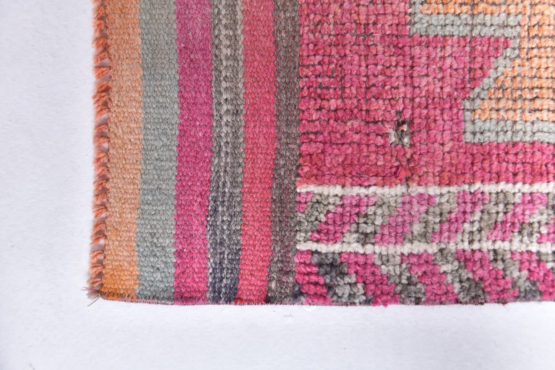 Chodnik 310x94 cm, różowy, żółty, wełna, lata 70. - 211748