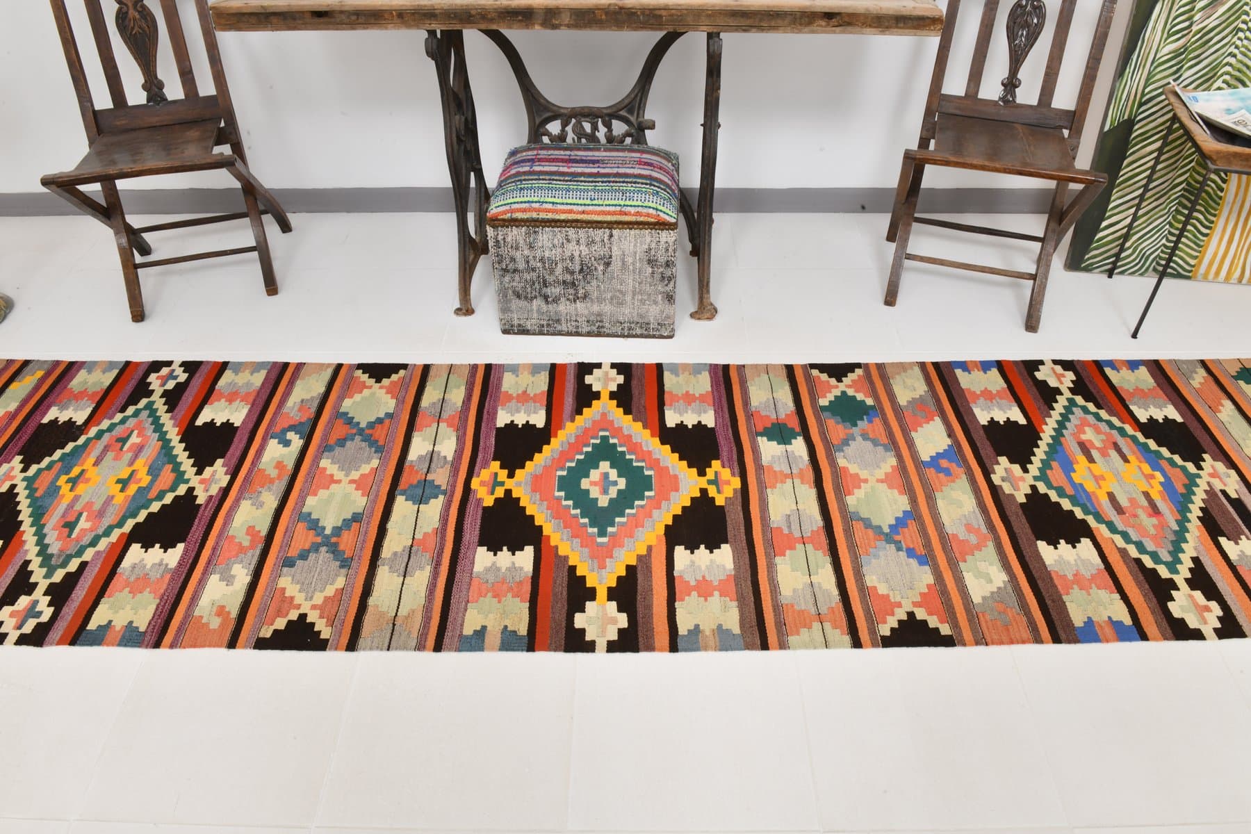 Chodnik 84x370 cm, czerwony, bawełna, lata 70. - 211736