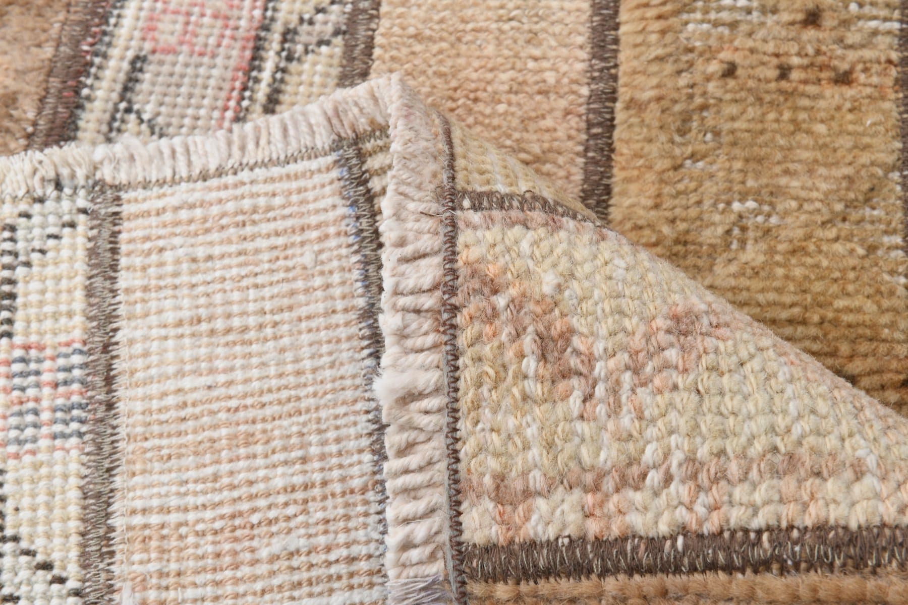 Chodnik 266x61 cm, beżowy, zielony, bawełna, Turcja, lata 60. - 211731