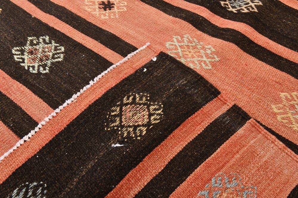Kilim 256x194 cm, pomarańczowy, brązowy, wełna, Turcja, lata 60. - 211711