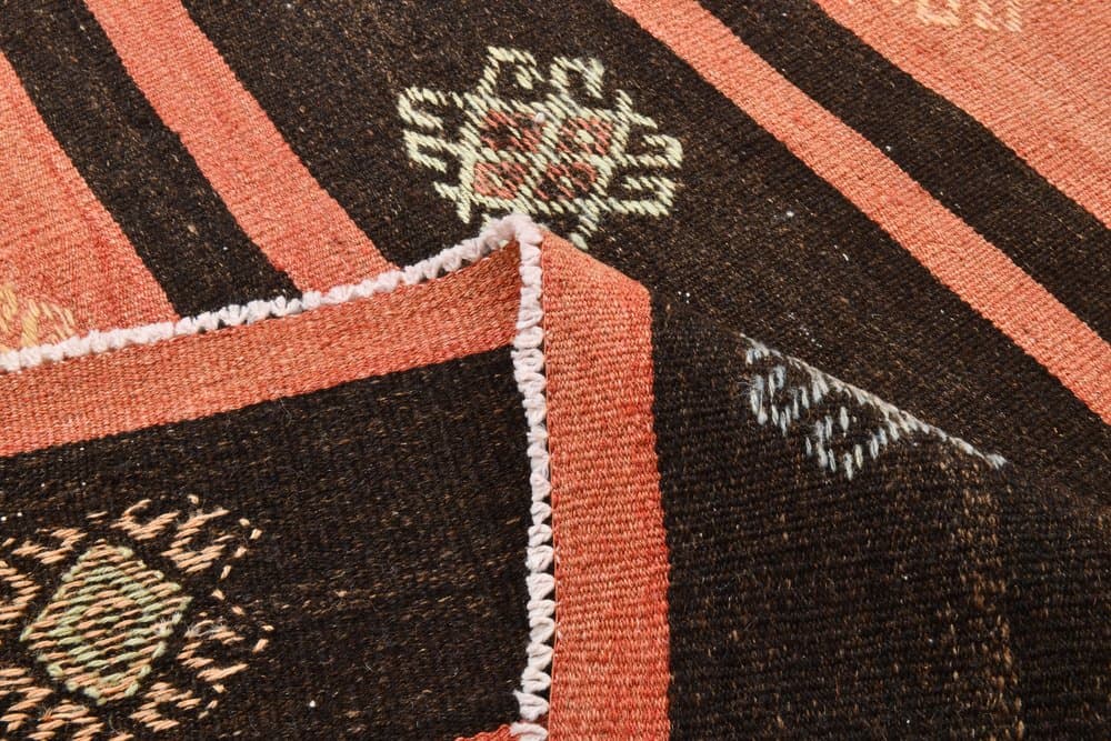 Kilim 256x194 cm, pomarańczowy, brązowy, wełna, Turcja, lata 60. - 211720