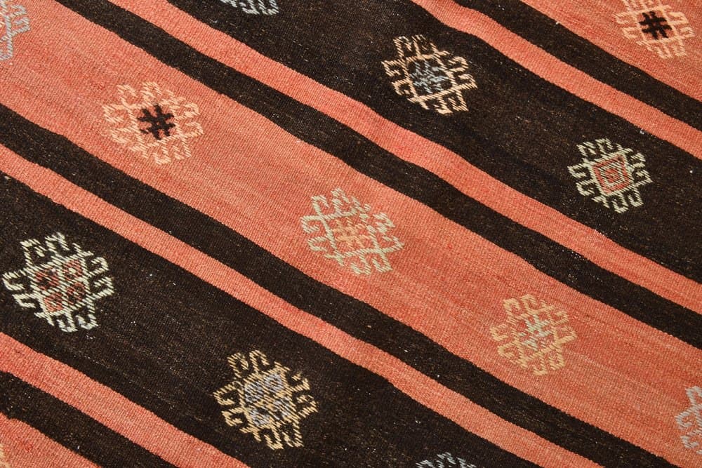Kilim 256x194 cm, pomarańczowy, brązowy, wełna, Turcja, lata 60. - 211714