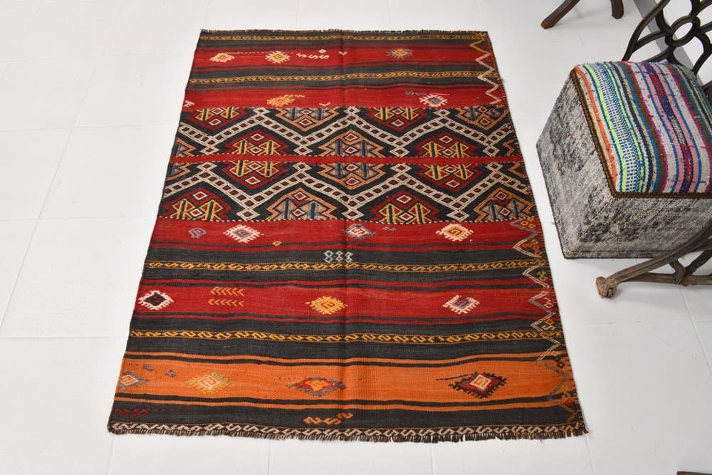 Kilim 123x157 cm, czerwony, wełna, lata 70. - 211688