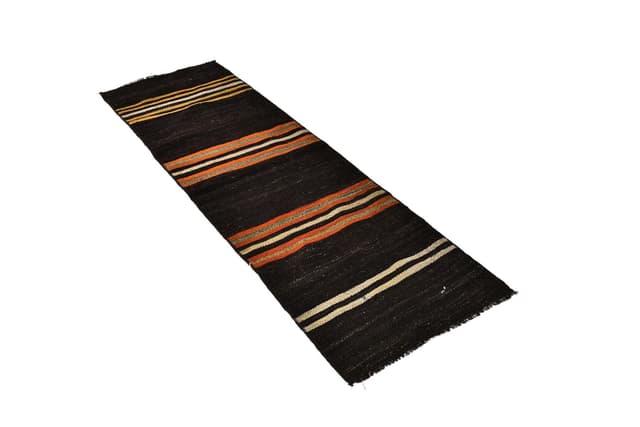 Kilim 56x148 cm, brązowy, wełna, Turcja, lata 60. - WYMIARY