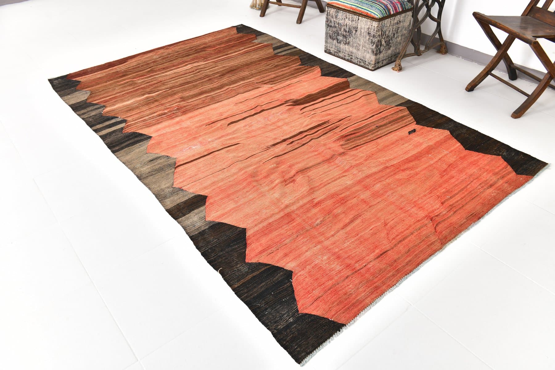 Kilim 159x265 cm, czerwony, wełna, Turcja, lata 60. - 211674