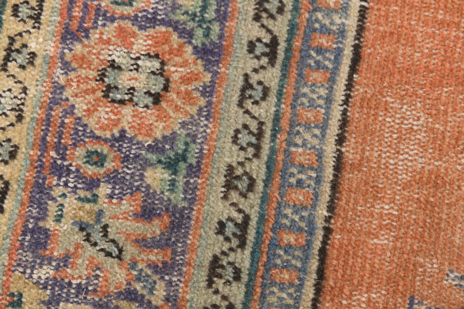 Chodnik 61x365 cm, koralowy, niebieski, wełna, lata 70. - 211650