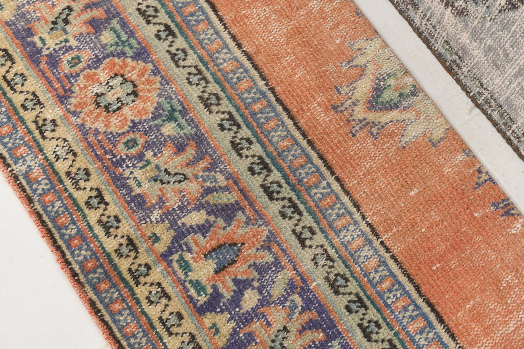 Chodnik 61x365 cm, koralowy, niebieski, wełna, lata 70. - 211648