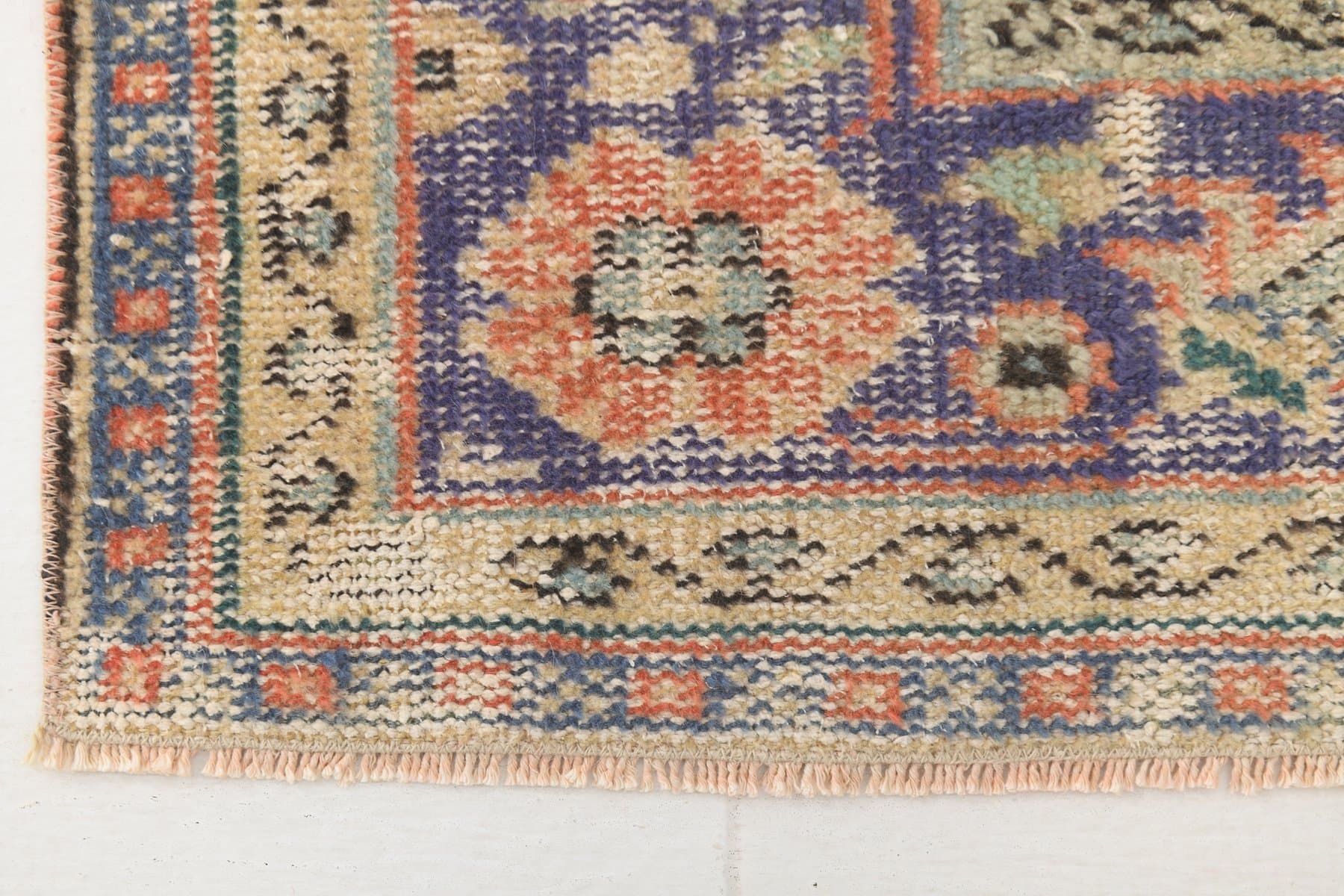 Chodnik 61x365 cm, koralowy, niebieski, wełna, lata 70. - 211651