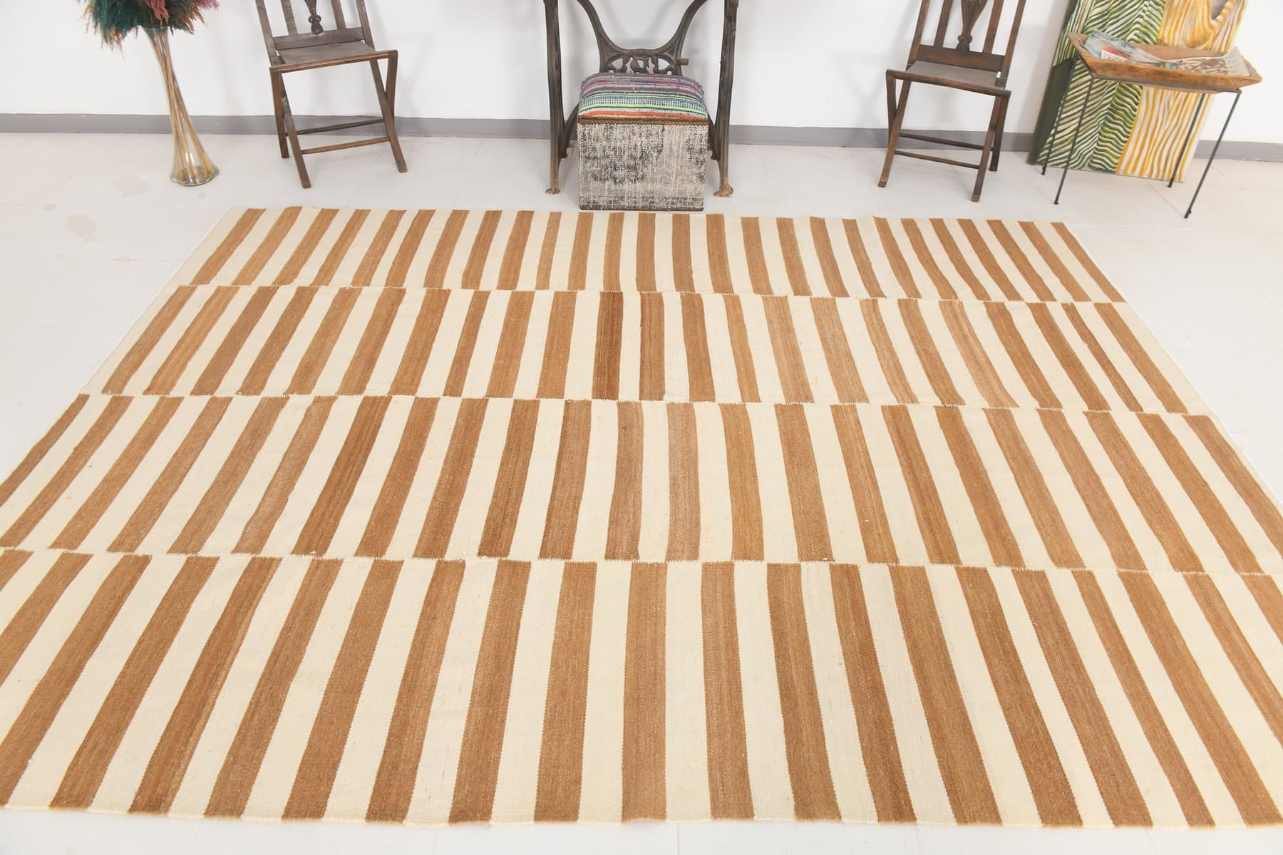 Kilim 229x311 cm, beżowy, brązowy, wełna, Turcja, lata 70. - 211637