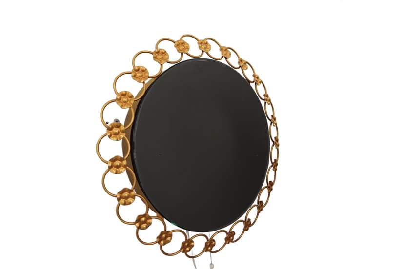 Wall mirror decorative, golden metal, Poland, 1960s