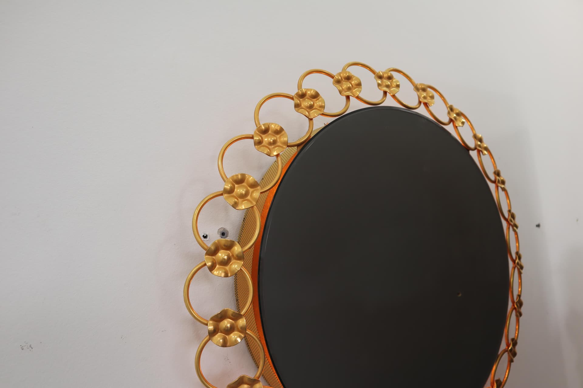 Wall mirror decorative, golden metal, Poland, 1960s - 15383