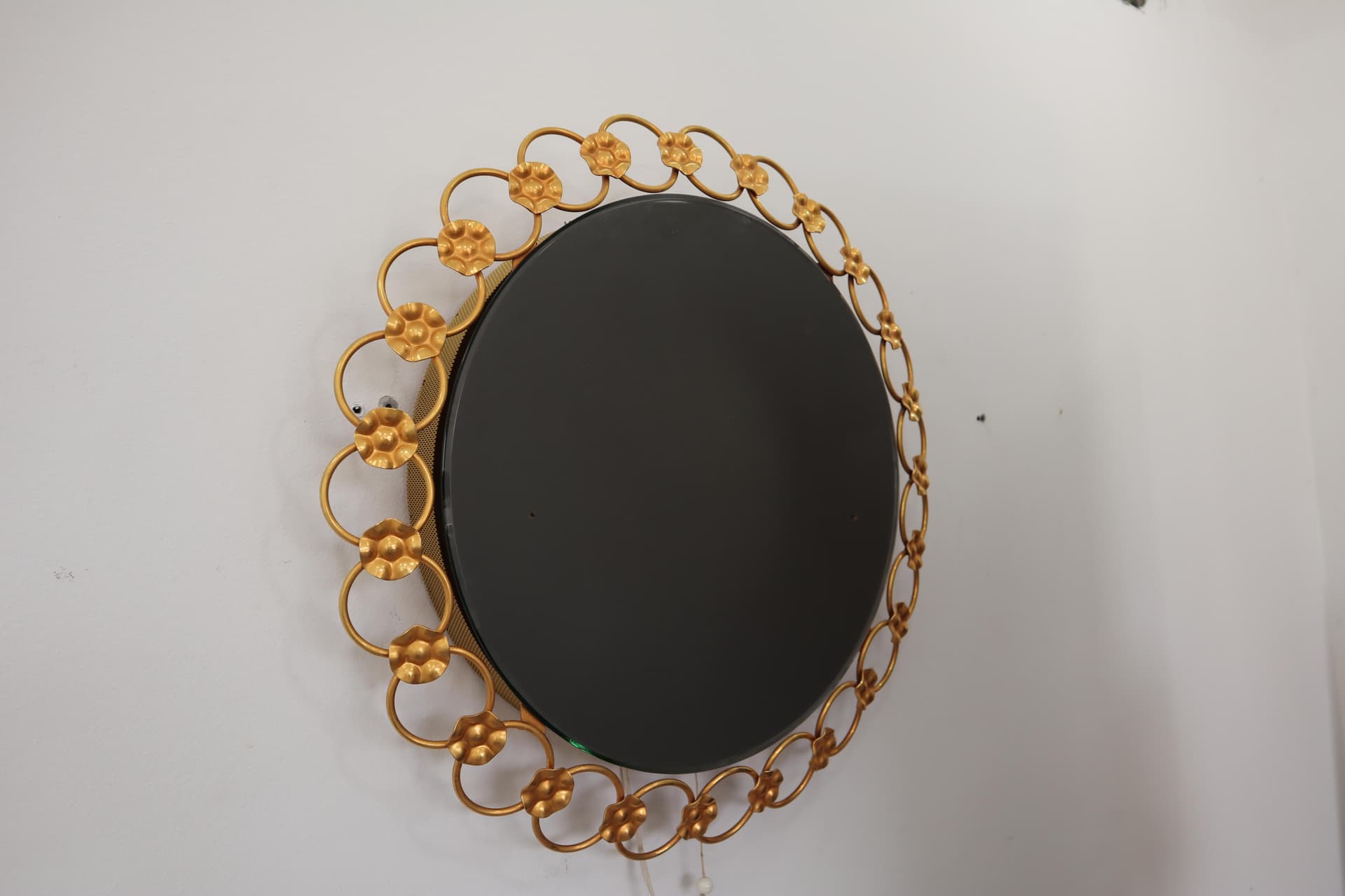 Wall mirror decorative, golden metal, Poland, 1960s - 15380