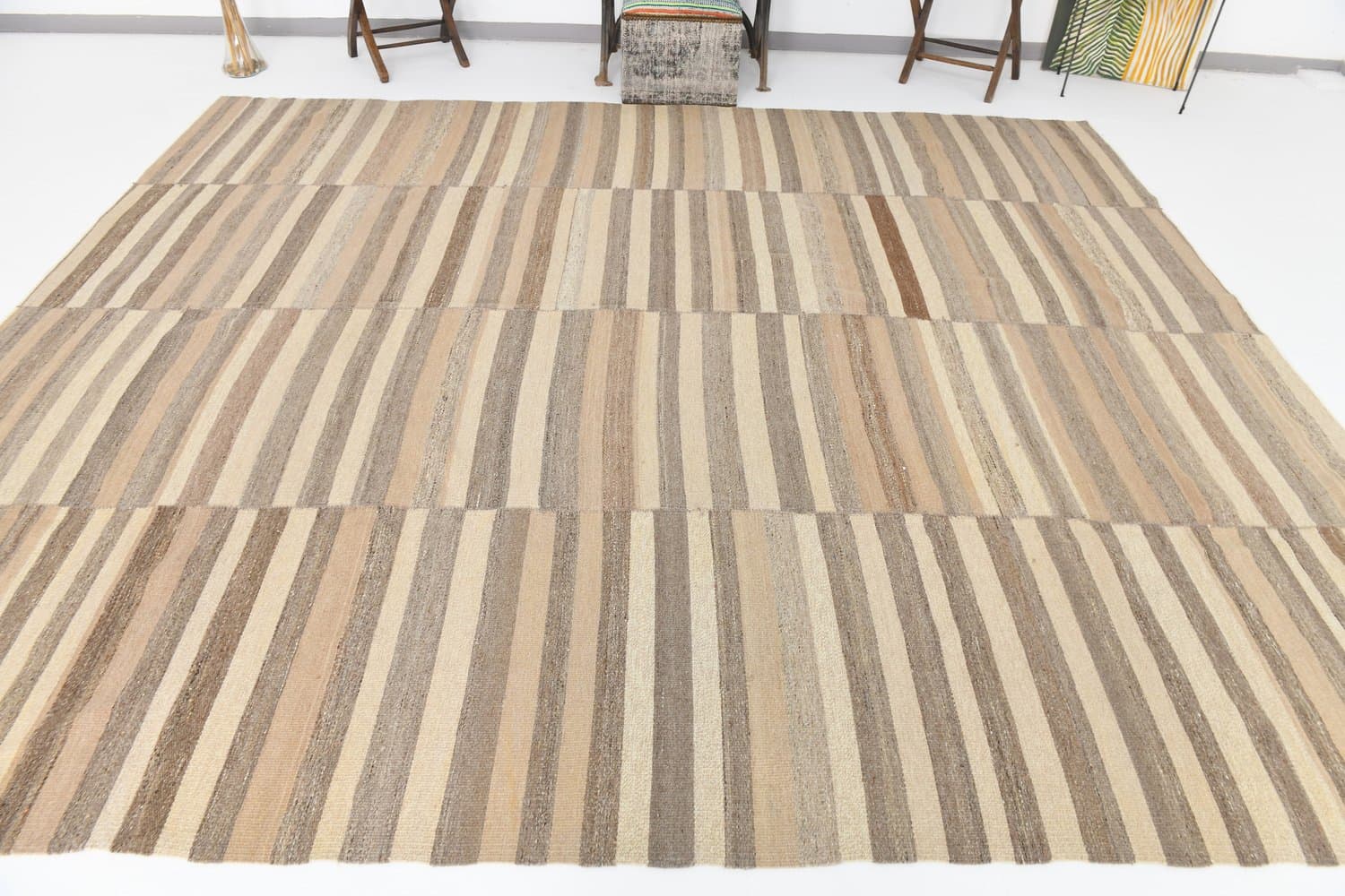 Kilim 353x303 cm, beżowy, brązowy, wełna, Turcja, lata 70. - 211622