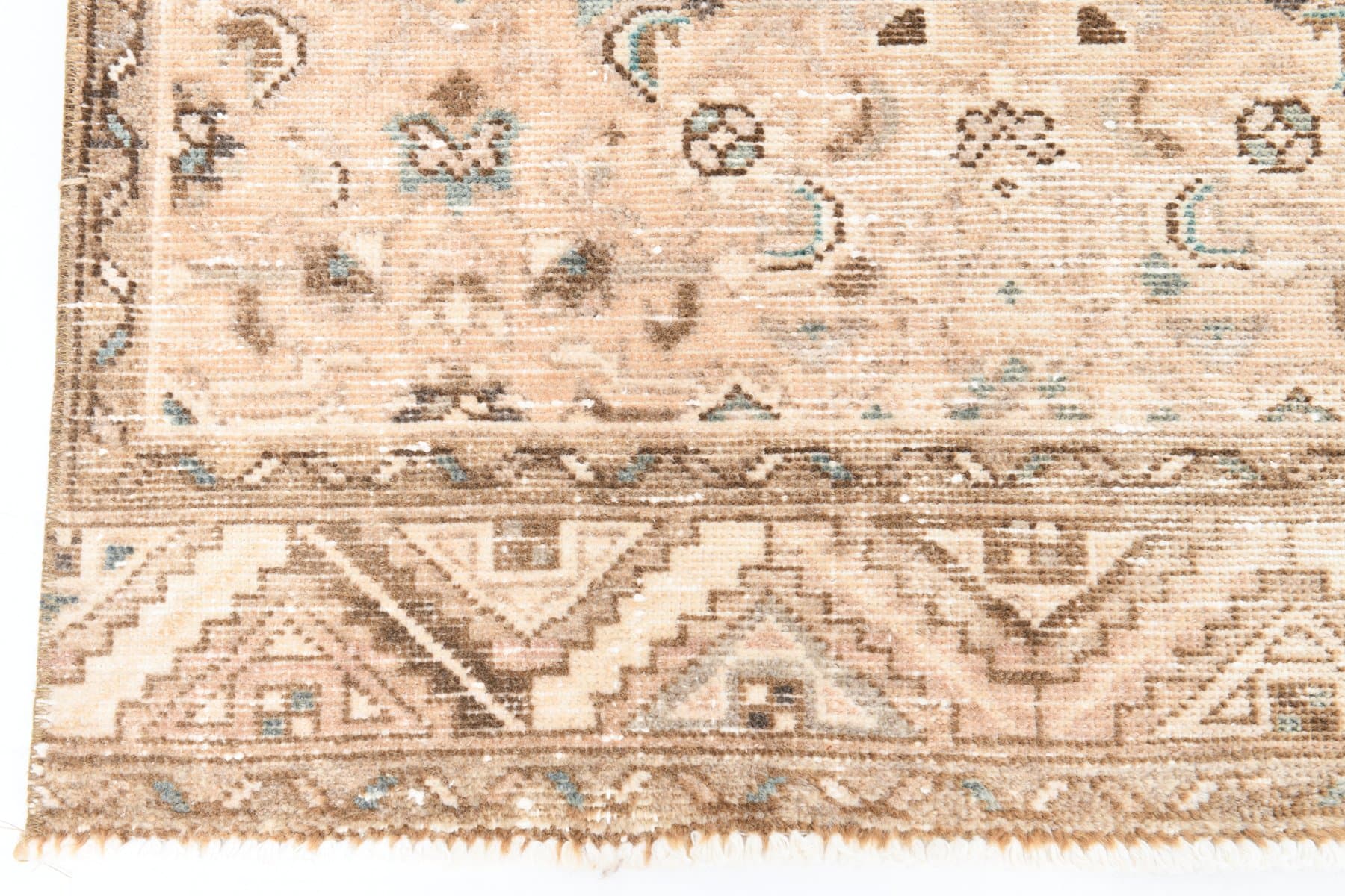 Chodnik 81x295 cm, beżowy, brązowy, wełna, lata 70. - 211620