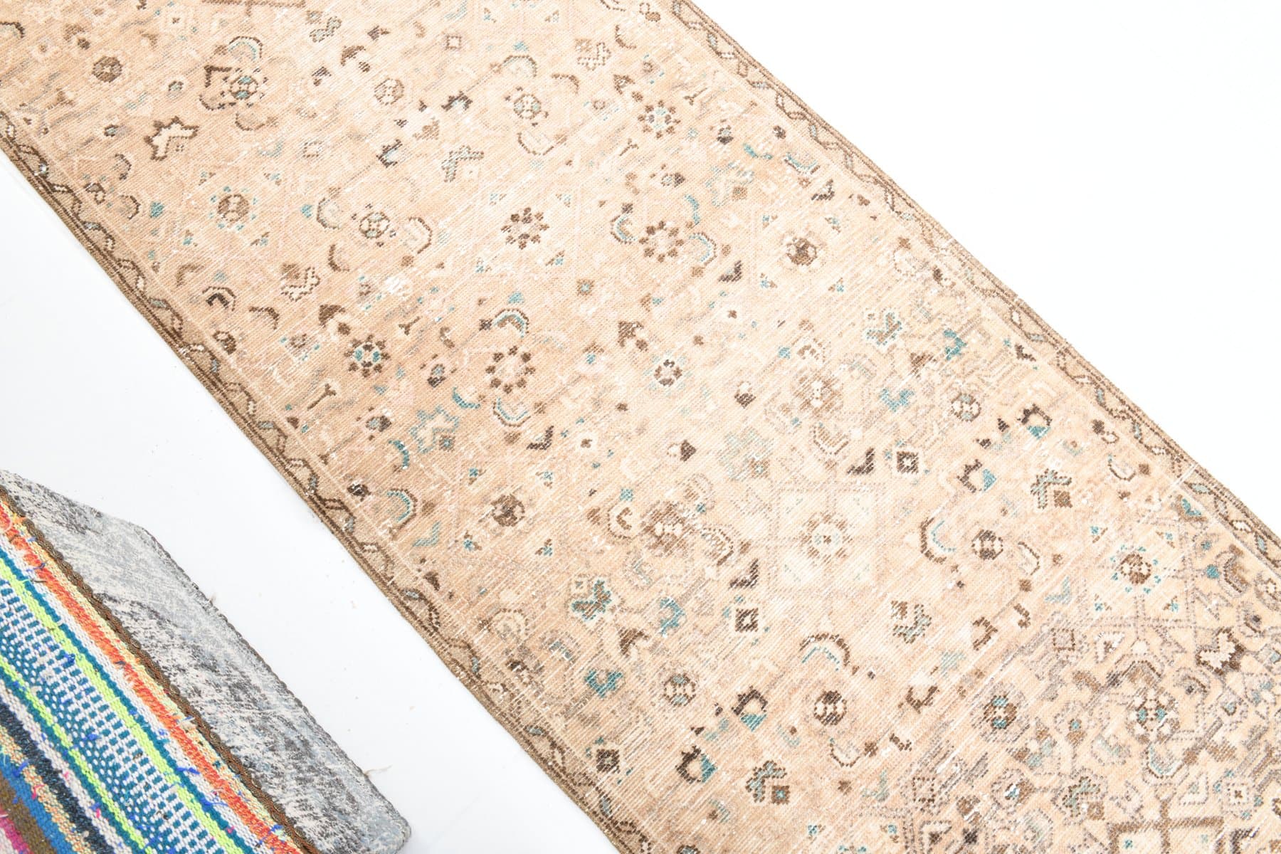 Chodnik 81x295 cm, beżowy, brązowy, wełna, lata 70. - 211616