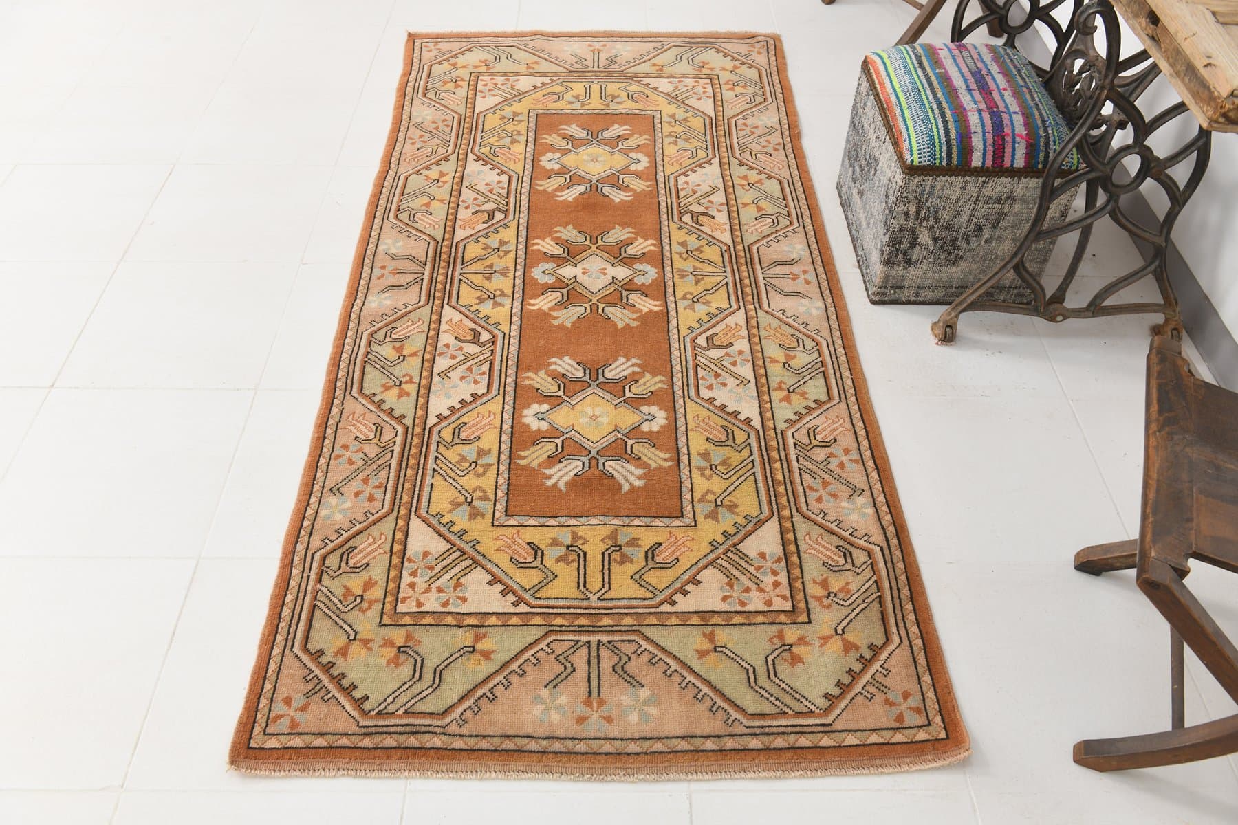 Dywan 235x110 cm, brązowy, wełna, lata 70. - 211572