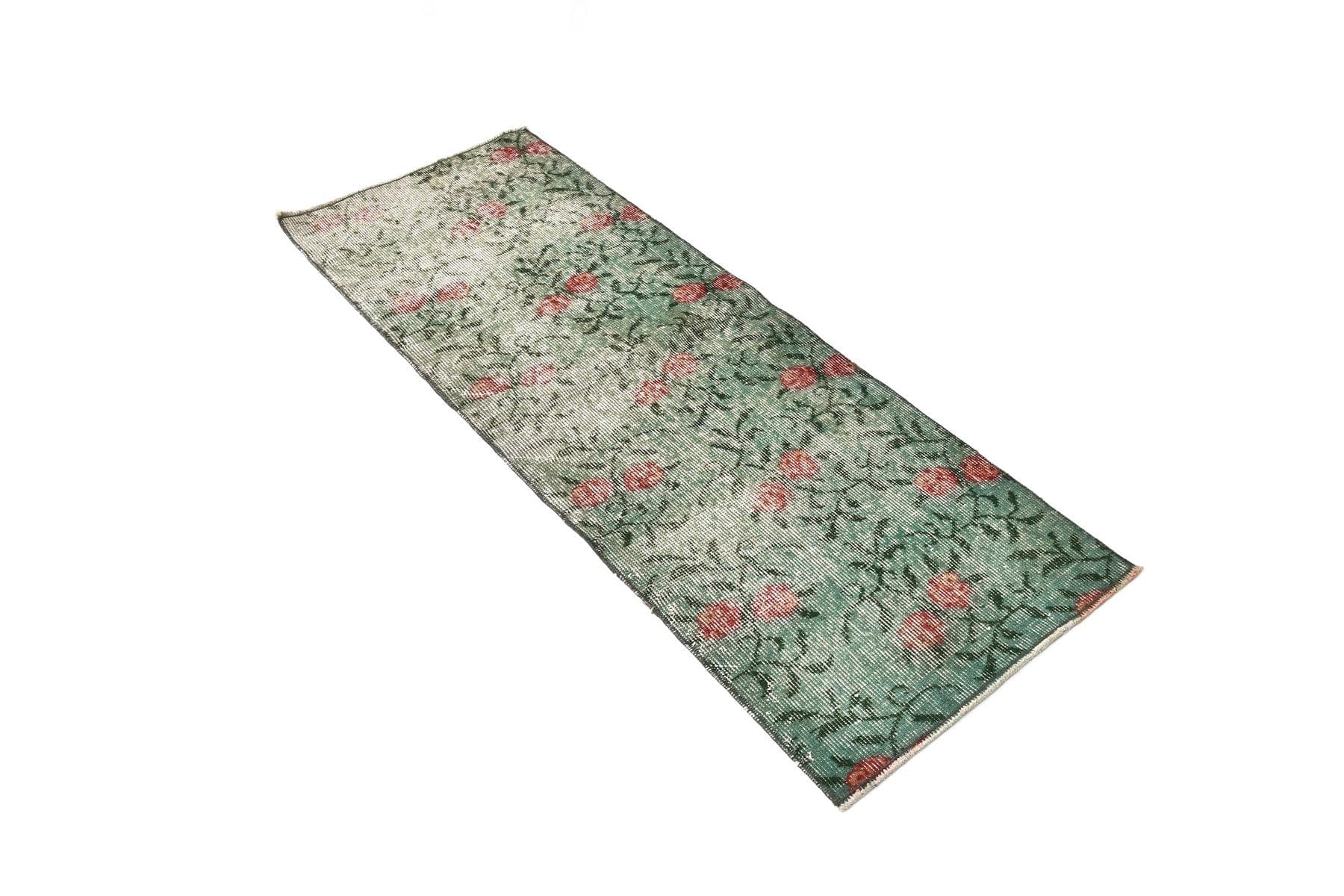 Chodnik 147x55 cm, zielony, wełna, lata 60.