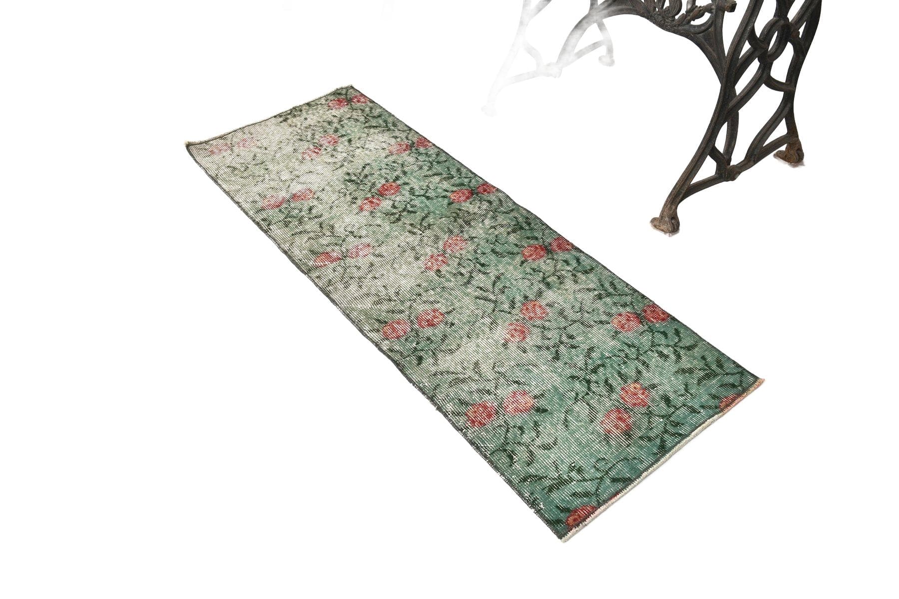 Chodnik 147x55 cm, zielony, wełna, lata 60. - 212566