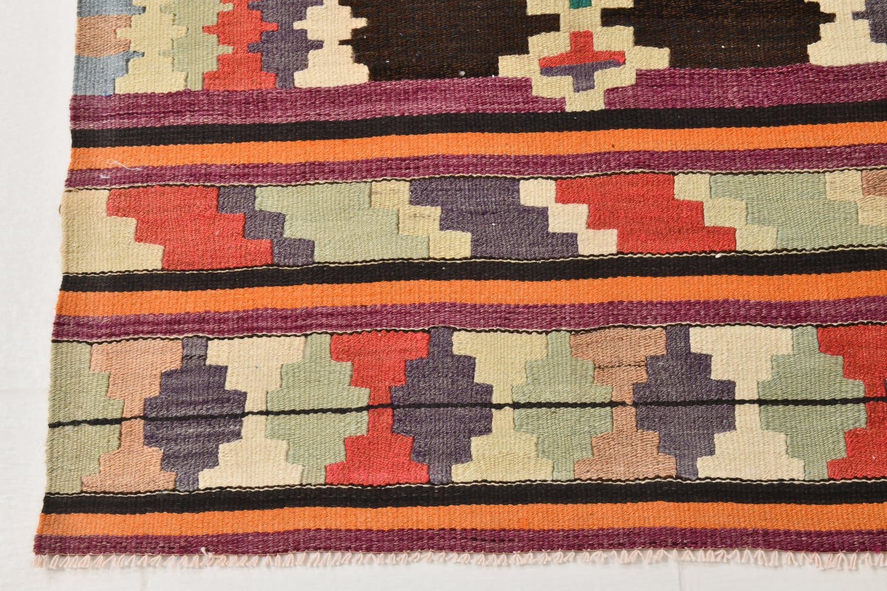 Kilim chodnik 85x363 cm, czerwony, turkusowy, wełna, lata 70. - 212563