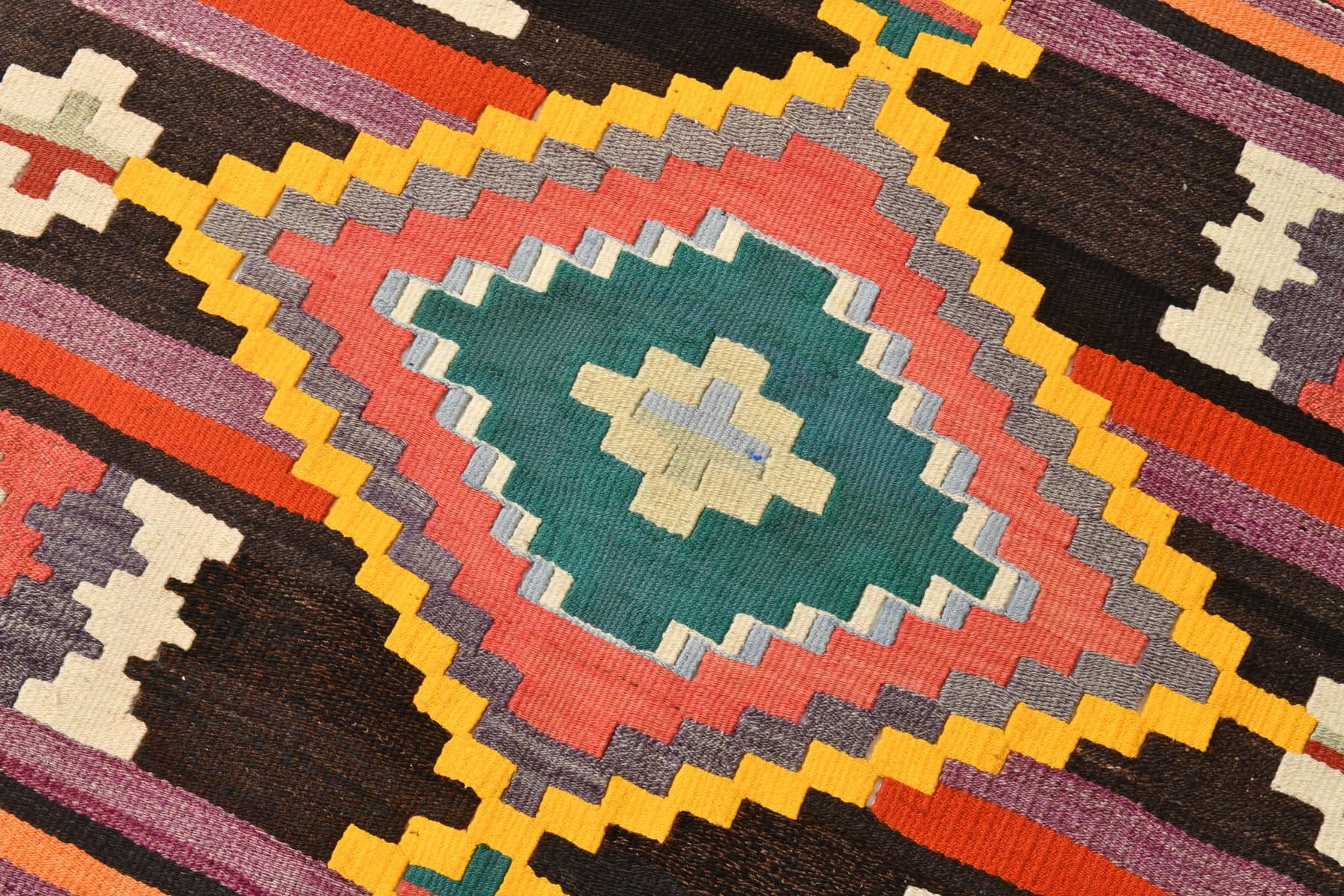 Kilim chodnik 85x363 cm, czerwony, turkusowy, wełna, lata 70. - 212560