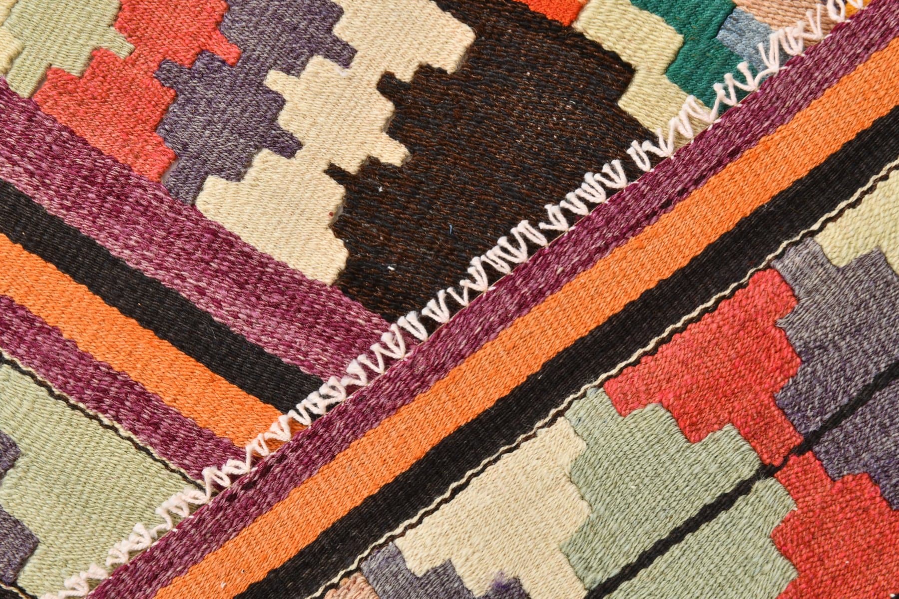 Kilim chodnik 85x363 cm, czerwony, turkusowy, wełna, lata 70. - 212556