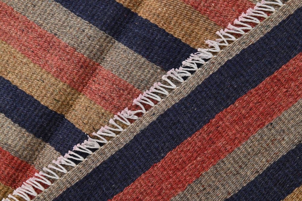 Kilim 147x209 cm, brązowy, granatowy, wełna, lata 70. - 212552