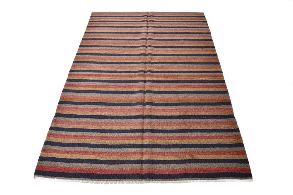 Kilim 147x209 cm, brązowy, granatowy, wełna, lata 70.