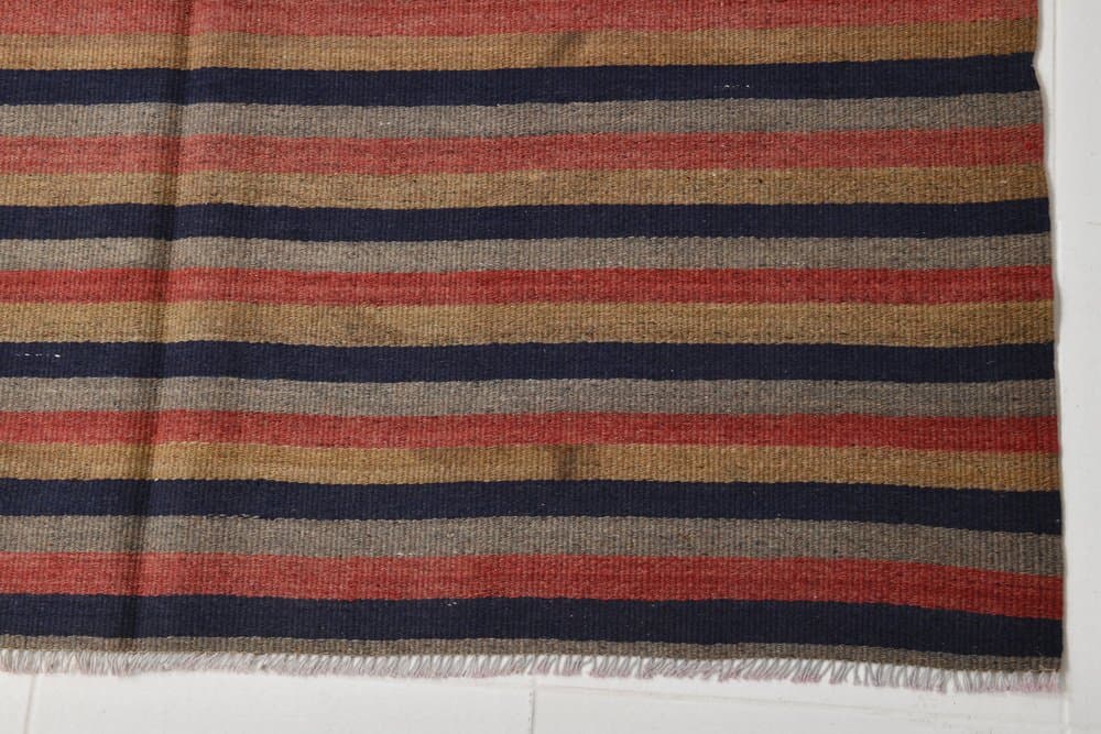 Kilim 147x209 cm, brązowy, granatowy, wełna, lata 70. - 212550