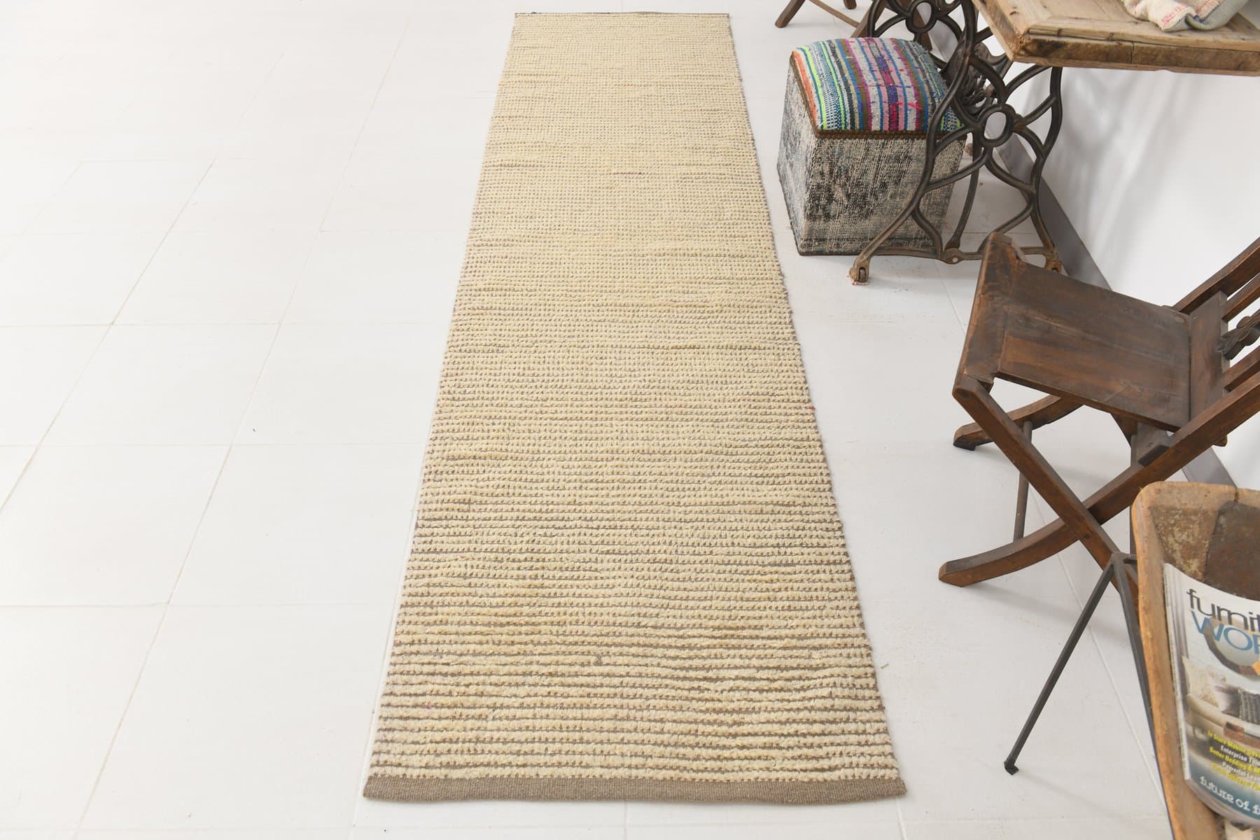 Chodnik 82x306 cm, beżowy, wełna, lata 70. - 212508