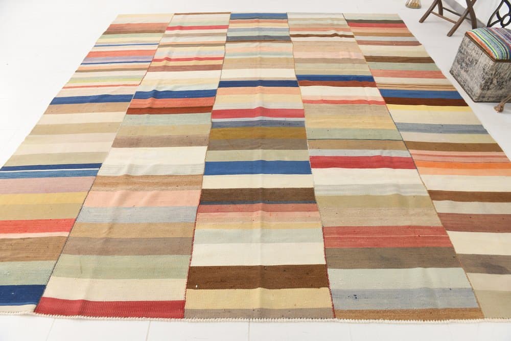 Kilim 338x303 cm, beżowy, pomarańczowy, wełna, lata 70. - 212496