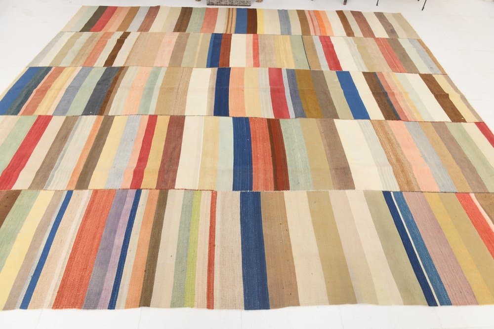 Kilim 338x303 cm, beżowy, pomarańczowy, wełna, lata 70. - 212499