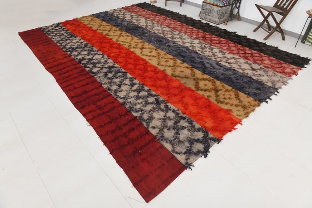 Kilim 390x298 cm, czerwony, szary, wełna, lata 70. - 212474