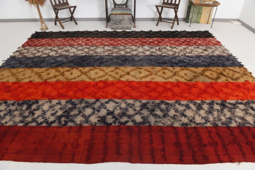 Kilim 390x298 cm, czerwony, szary, wełna, lata 70. - 212475