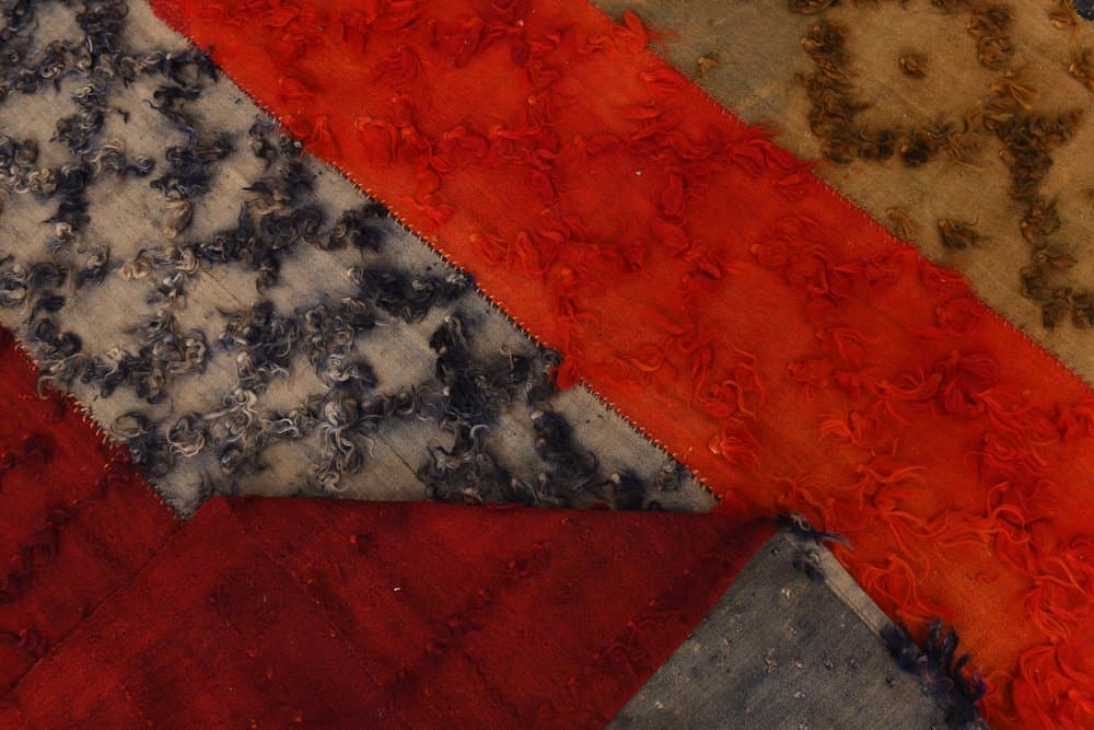 Kilim 390x298 cm, czerwony, szary, wełna, lata 70. - 212480