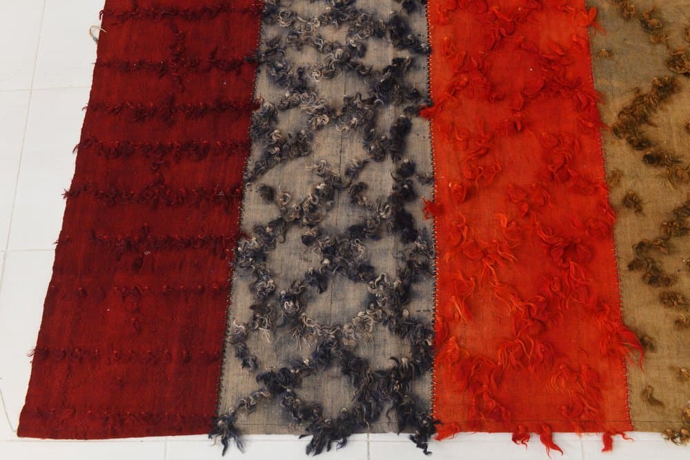 Kilim 390x298 cm, czerwony, szary, wełna, lata 70. - 212478