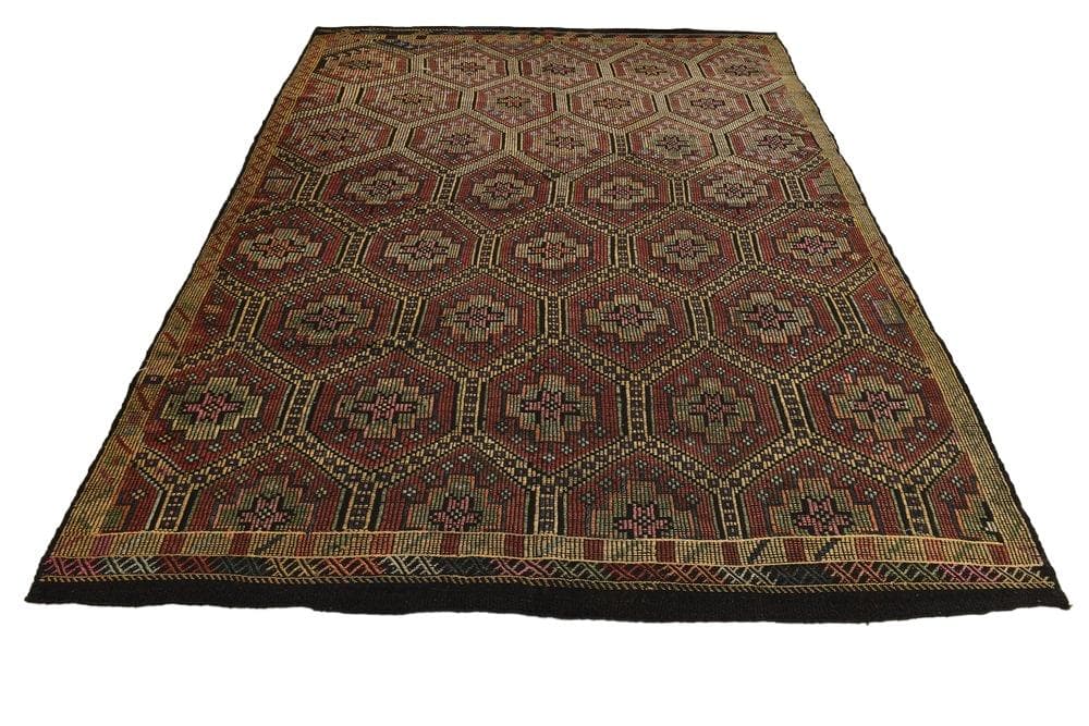 Kilim 293x194 cm, brązowy, wełna, lata 70.