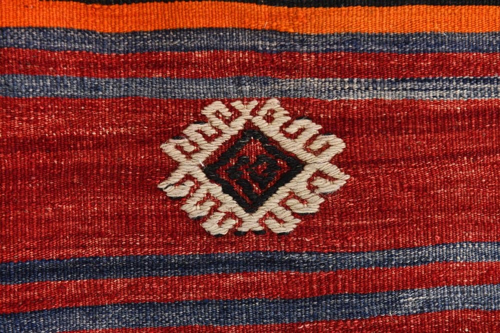 Kilim 208x147 cm, czarny, niebieski, wełna, lata 70. - 212456