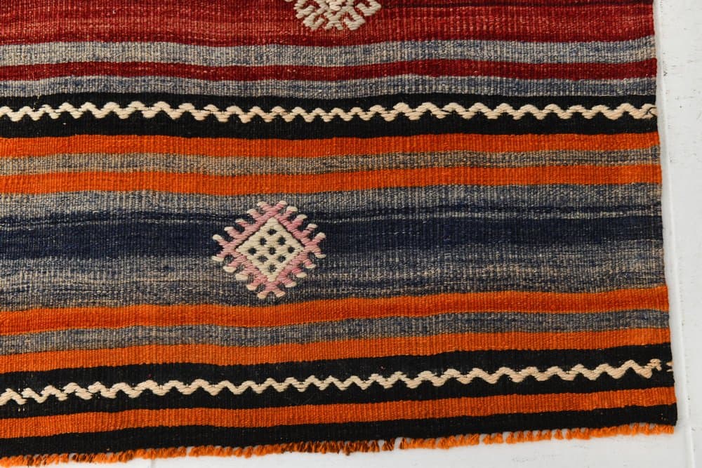 Kilim 208x147 cm, czarny, niebieski, wełna, lata 70. - 212448