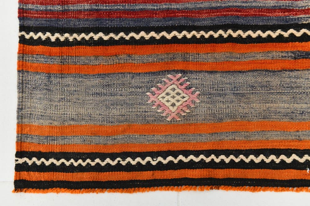 Kilim 208x147 cm, czarny, niebieski, wełna, lata 70. - 212457
