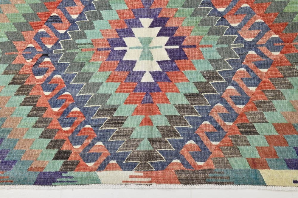 Kilim 170x340 cm, niebieski, czerwony, wełna, lata 70. - 212416