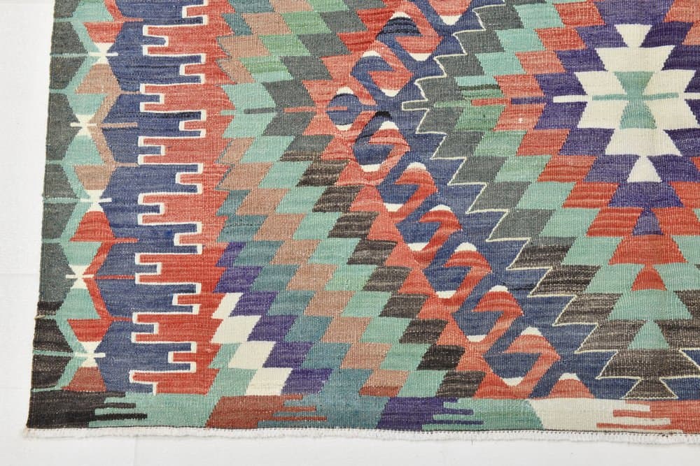 Kilim 170x340 cm, niebieski, czerwony, wełna, lata 70. - 212415