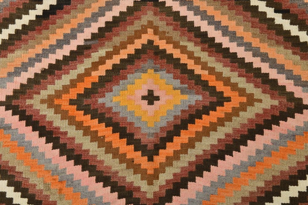 Kilim 164x413 cm, beżowy, pomarańczowy, wełna, lata 70. - 212400