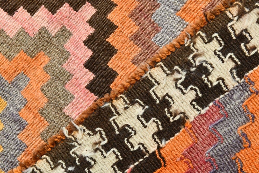 Kilim 164x413 cm, beżowy, pomarańczowy, wełna, lata 70. - 212396