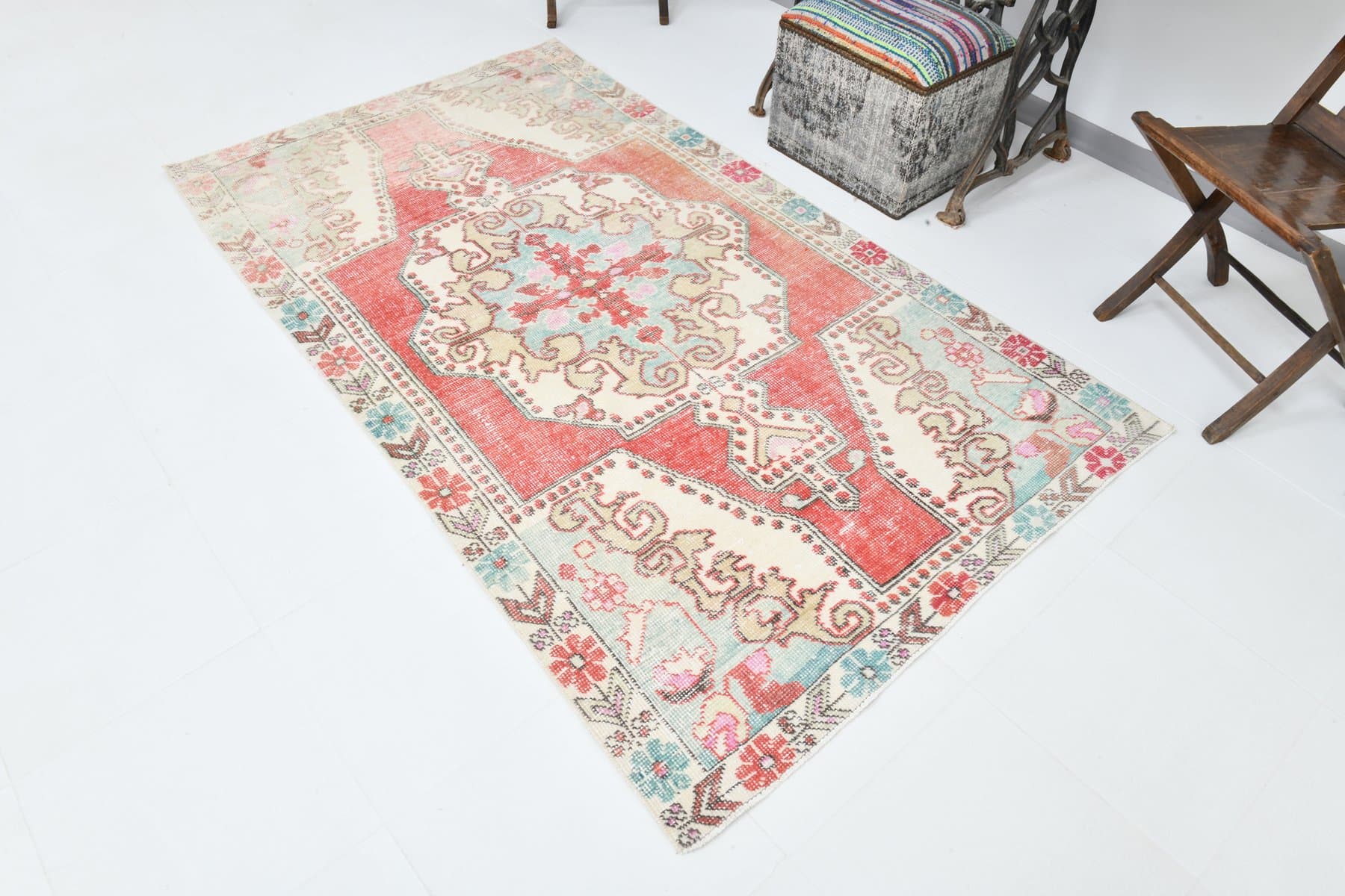 Dywan 216x123 cm, beżowy, bawełna, lata 70. - 212385